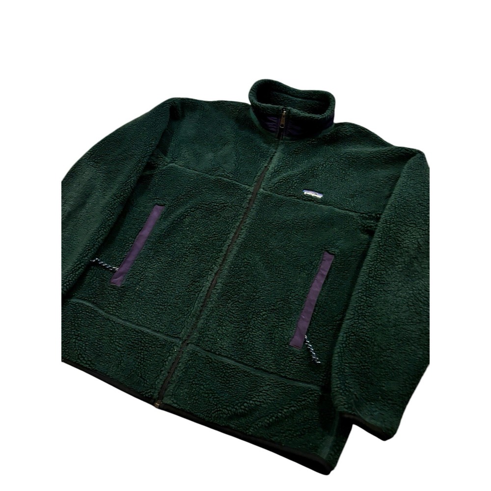 Vintage Patagonia Deep Pile Fleece Jacket Green Purple‎ Men's Size L Made in USA